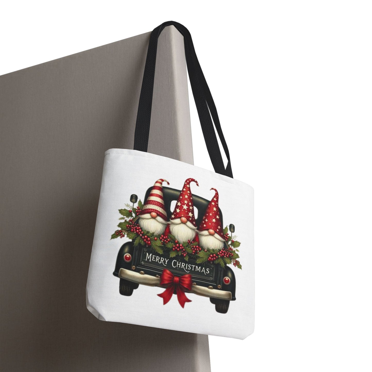 3 Christmas Gnomes in Truck Tote Bag, Fun Holiday Gift