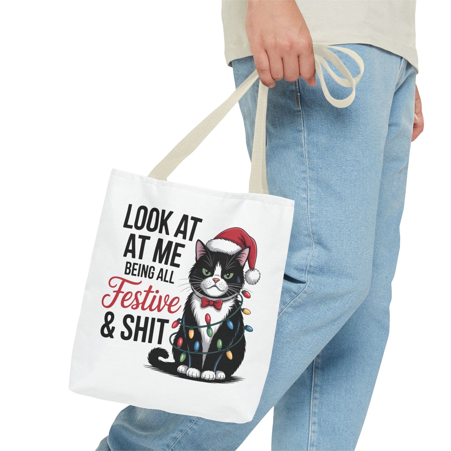 Funny Festive Cat Tote Bag