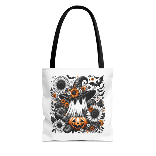 Whimsical Halloween Tote Bag, Pumpkin Ghost Design,