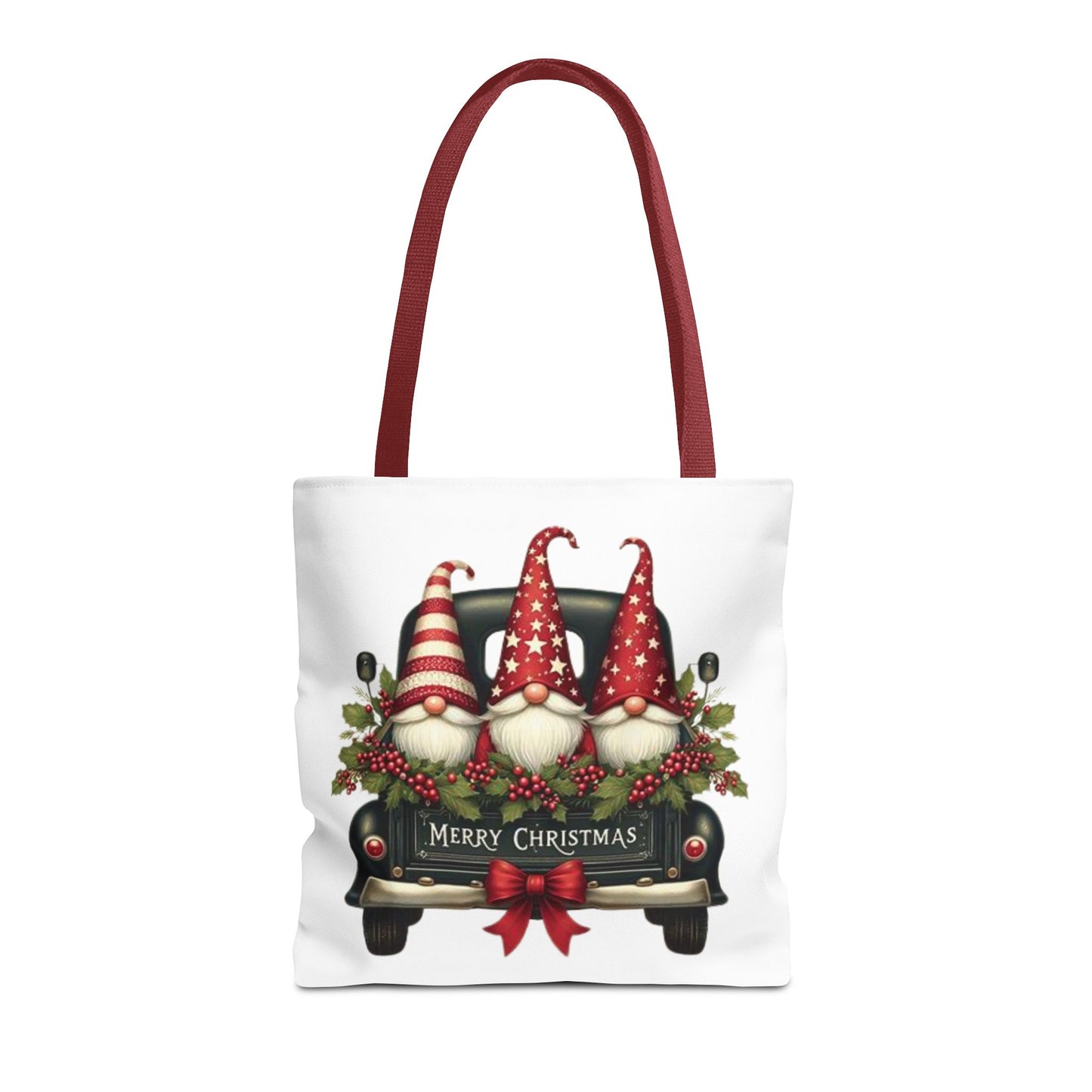 3 Christmas Gnomes in Truck Tote Bag, Fun Holiday Gift