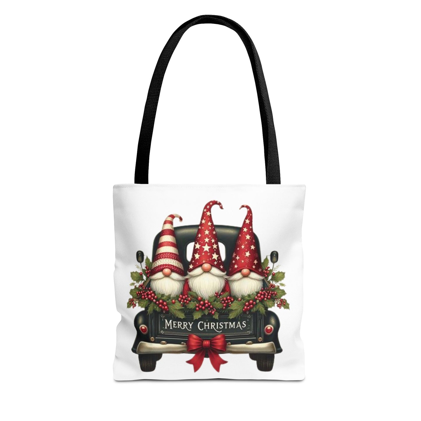 3 Christmas Gnomes in Truck Tote Bag, Fun Holiday Gift