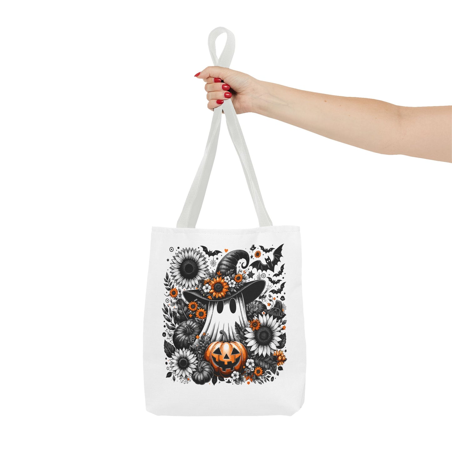 Whimsical Halloween Tote Bag, Pumpkin Ghost Design,