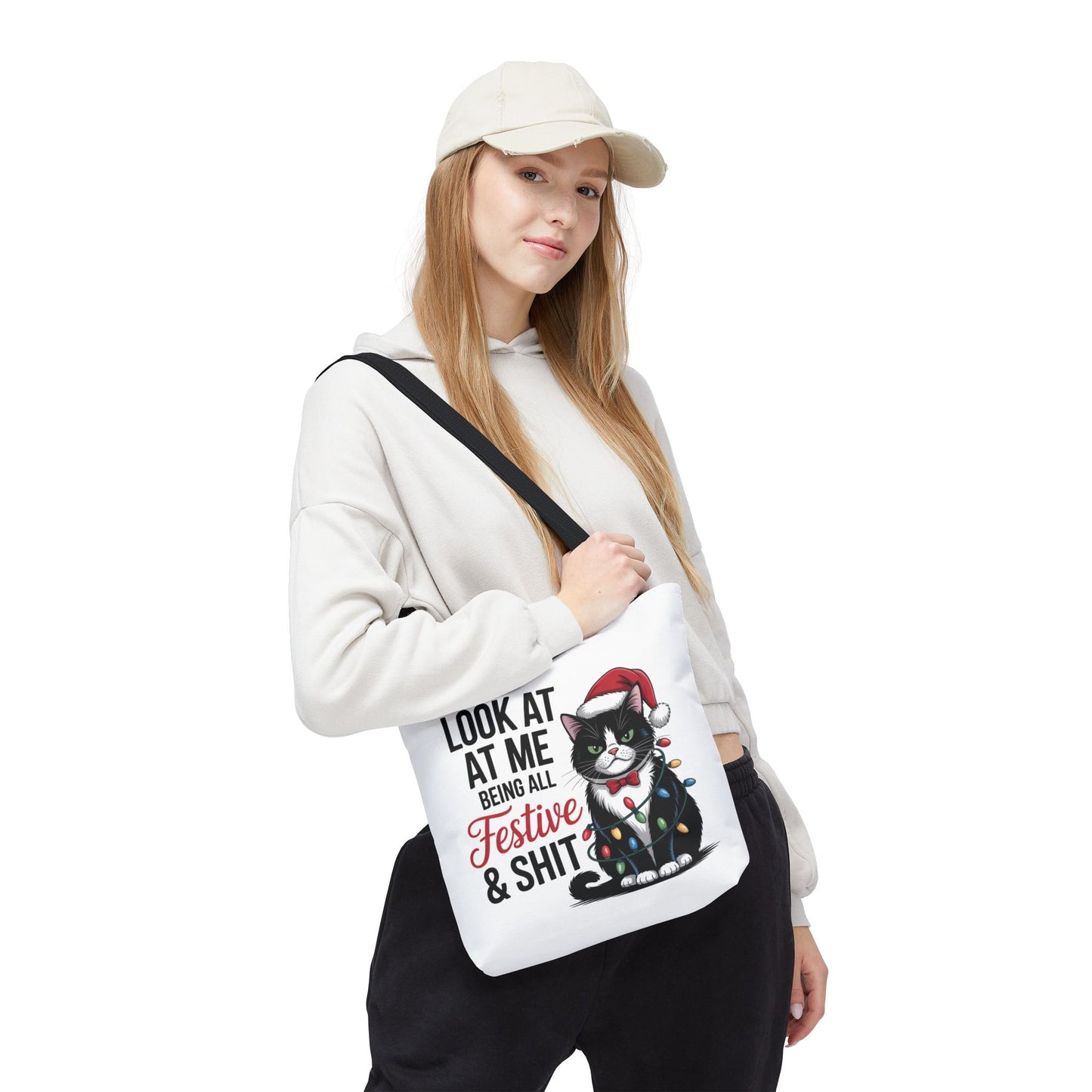 Funny Festive Cat Tote Bag