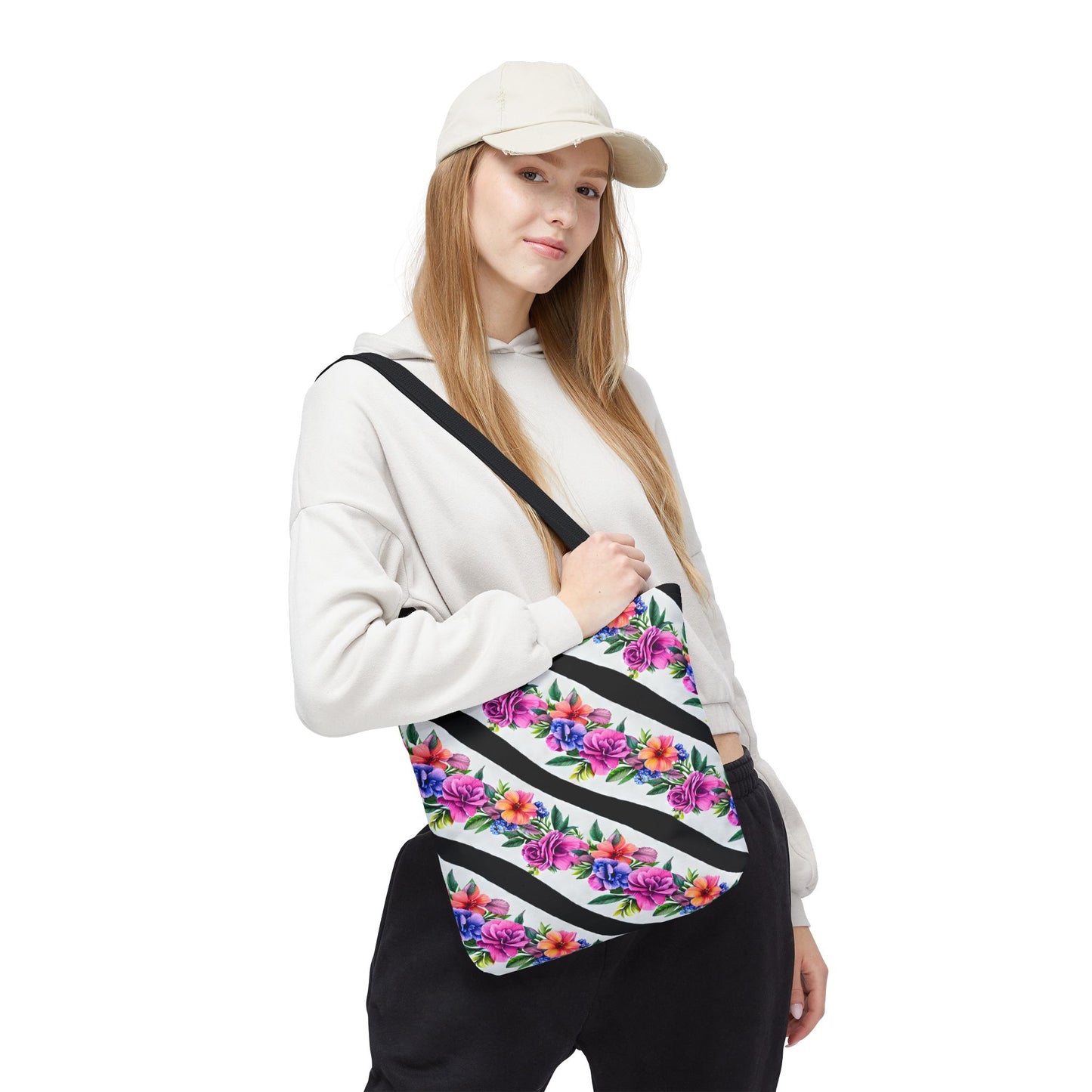 Floral Stripe Tote Bag,