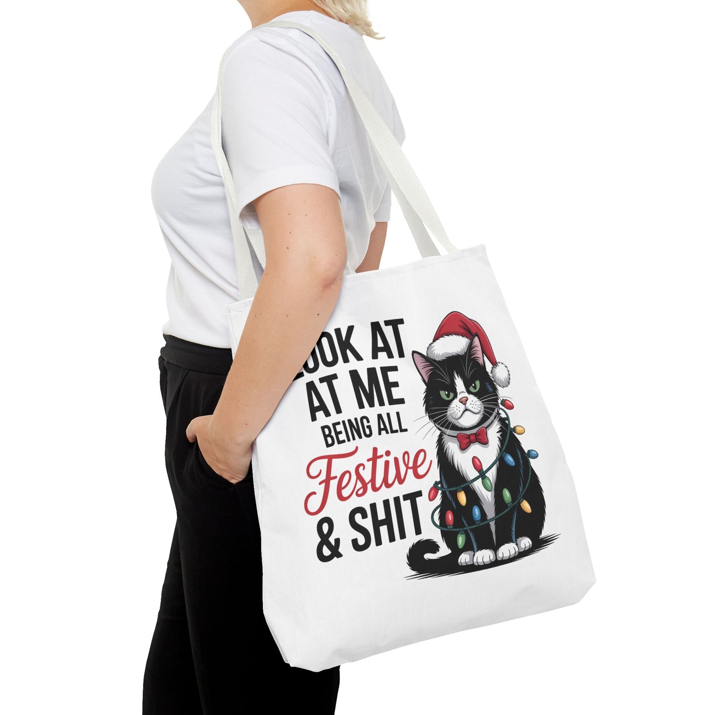 Funny Festive Cat Tote Bag