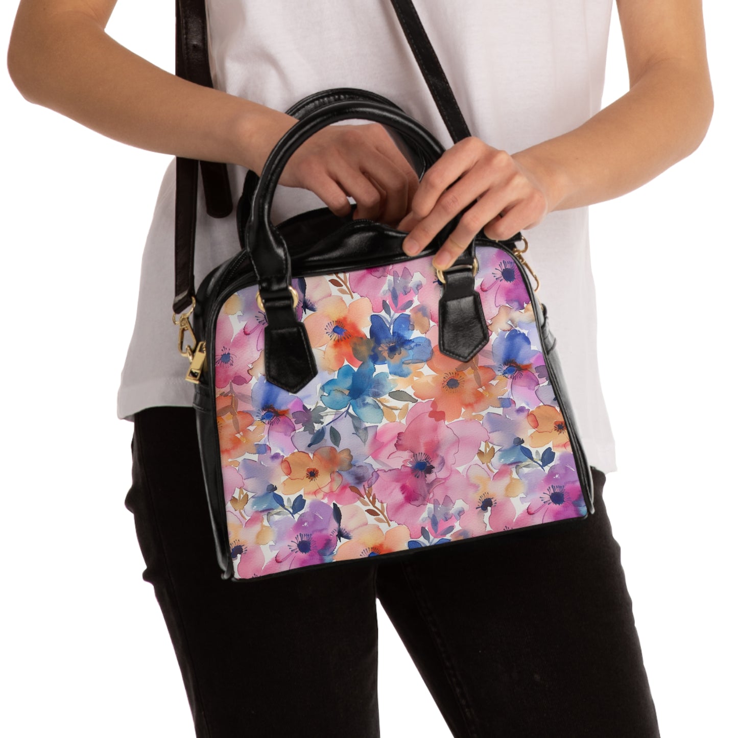 Floral Watercolor Shoulder Handbag