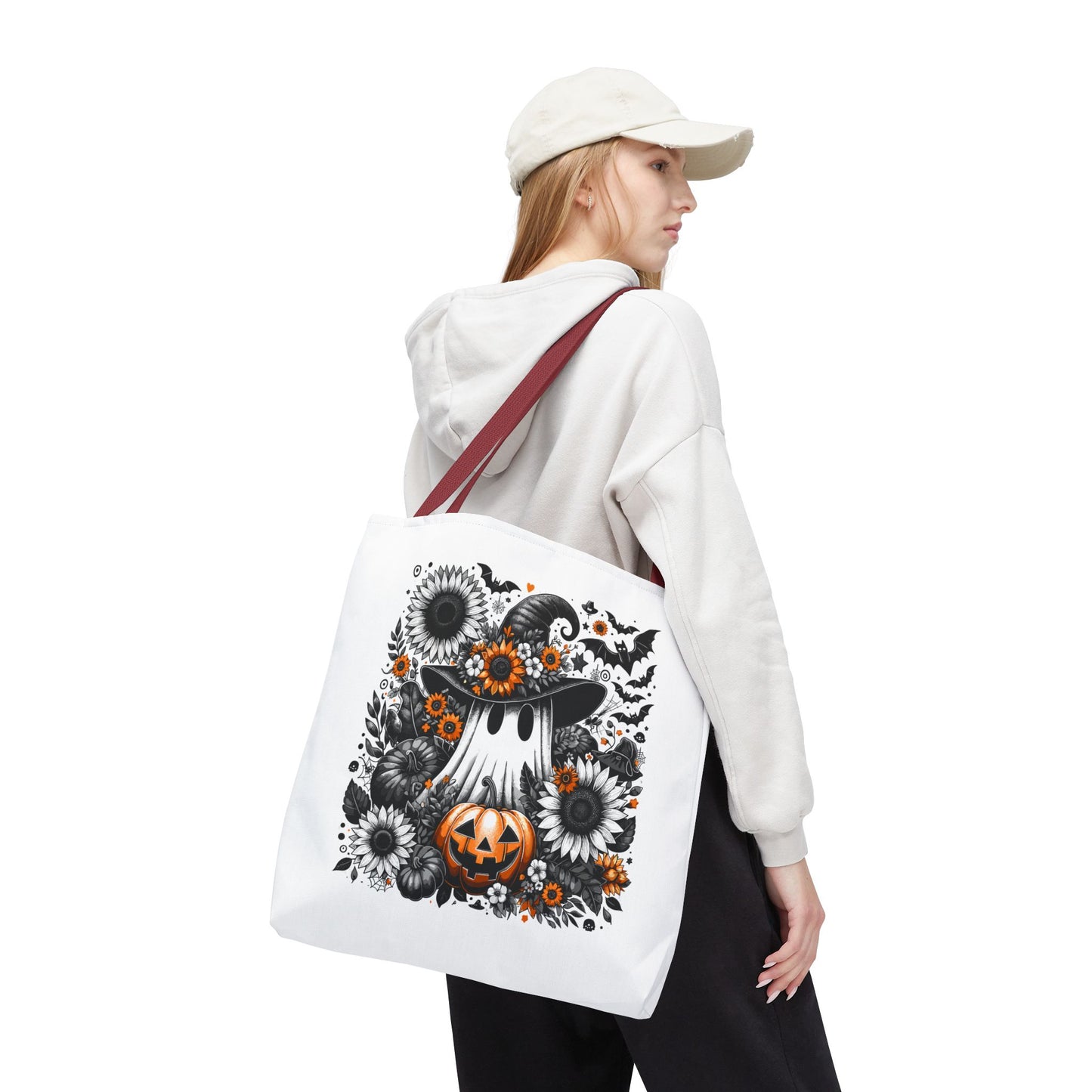 Whimsical Halloween Tote Bag, Pumpkin Ghost Design,