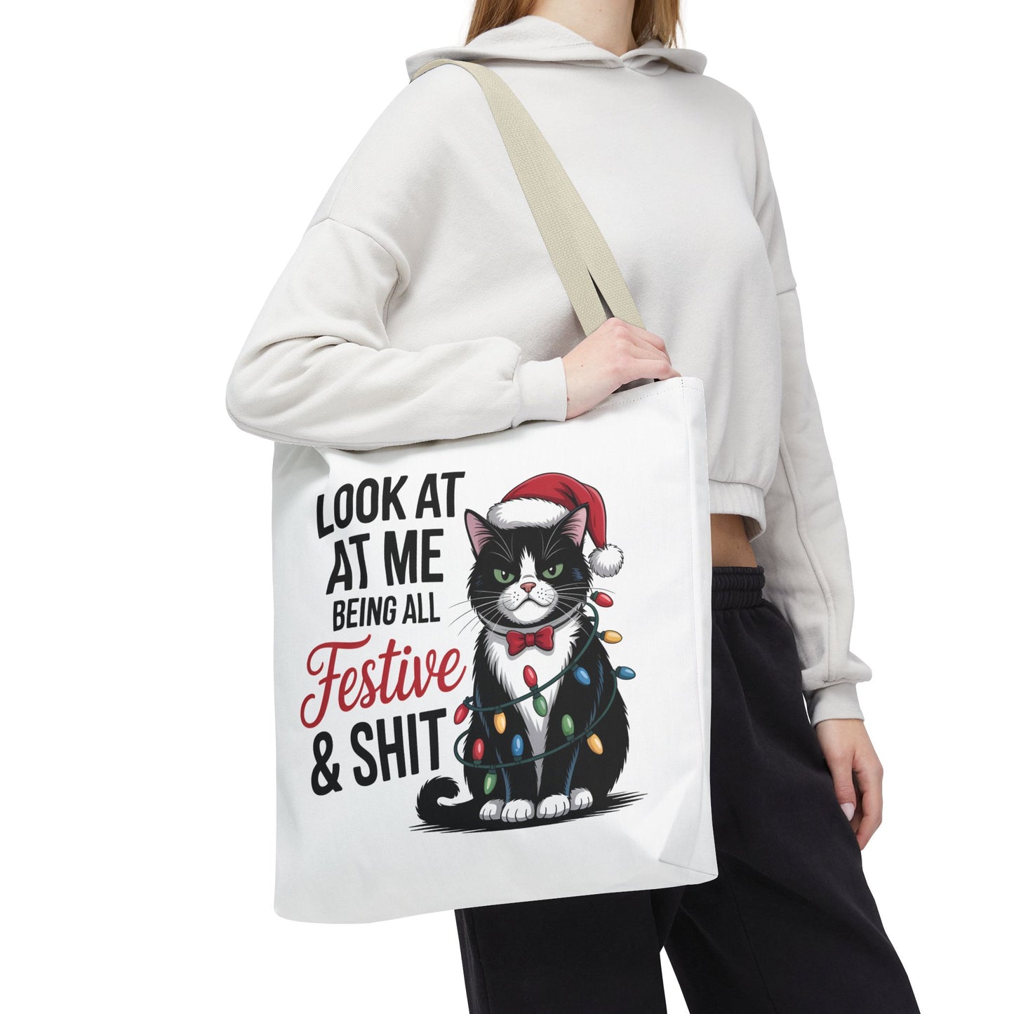 Funny Festive Cat Tote Bag