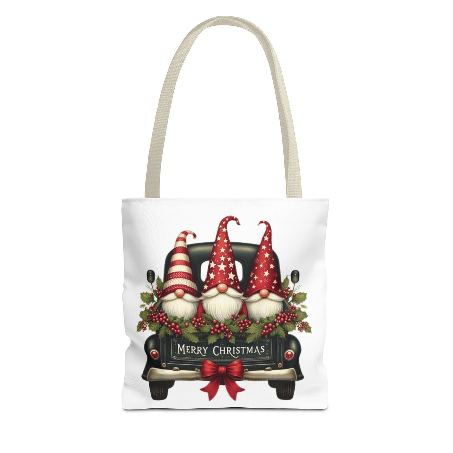 3 Christmas Gnomes in Truck Tote Bag, Fun Holiday Gift