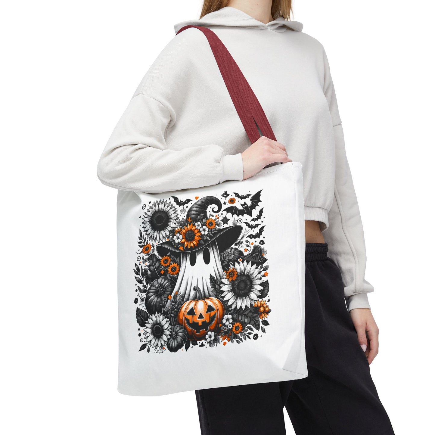 Whimsical Halloween Tote Bag, Pumpkin Ghost Design,