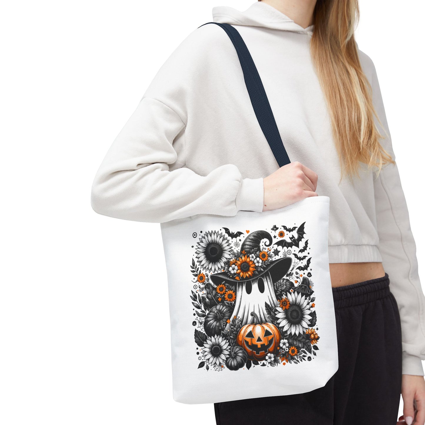 Whimsical Halloween Tote Bag, Pumpkin Ghost Design,