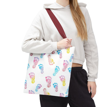Colorful Baby Footprint Tote Bag,  Gift for New Moms