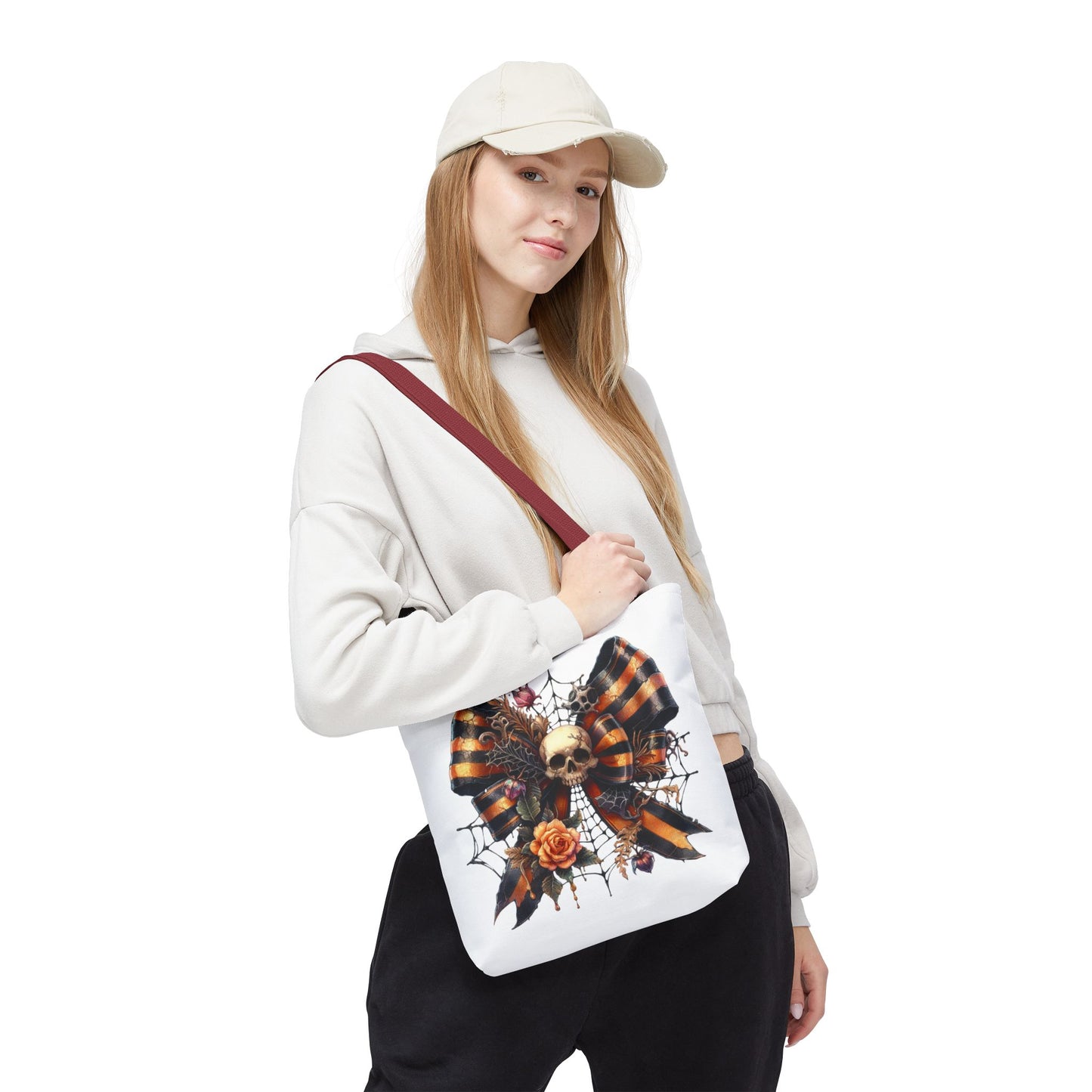 Halloween Skull & Ribbon Tote Bag