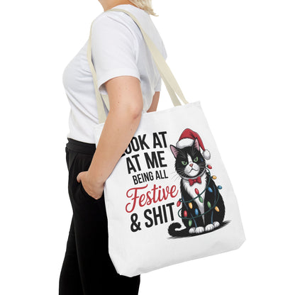 Funny Festive Cat Tote Bag
