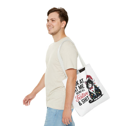 Funny Festive Cat Tote Bag