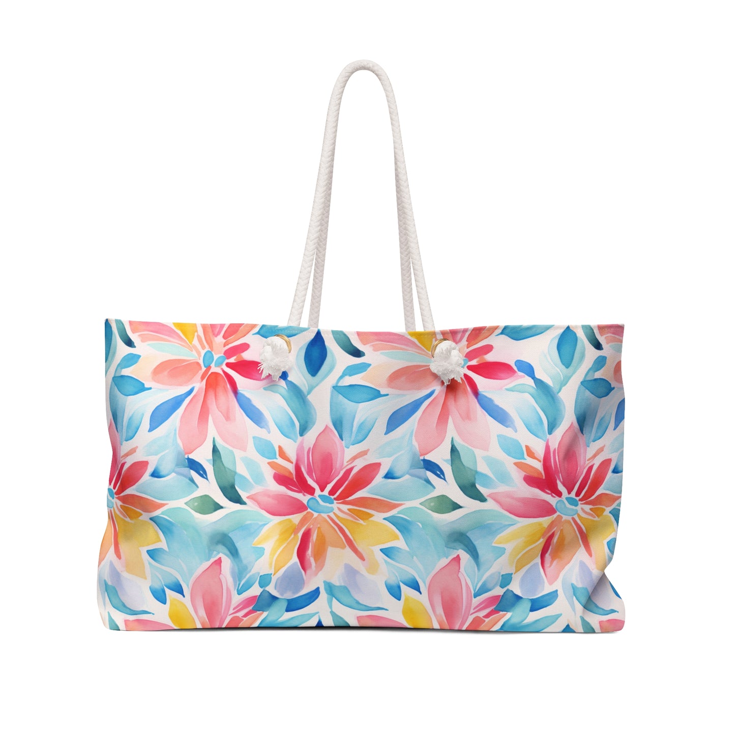 Floral Watercolor Weekender Bag – Colorful Tropical Flower Travel Tote