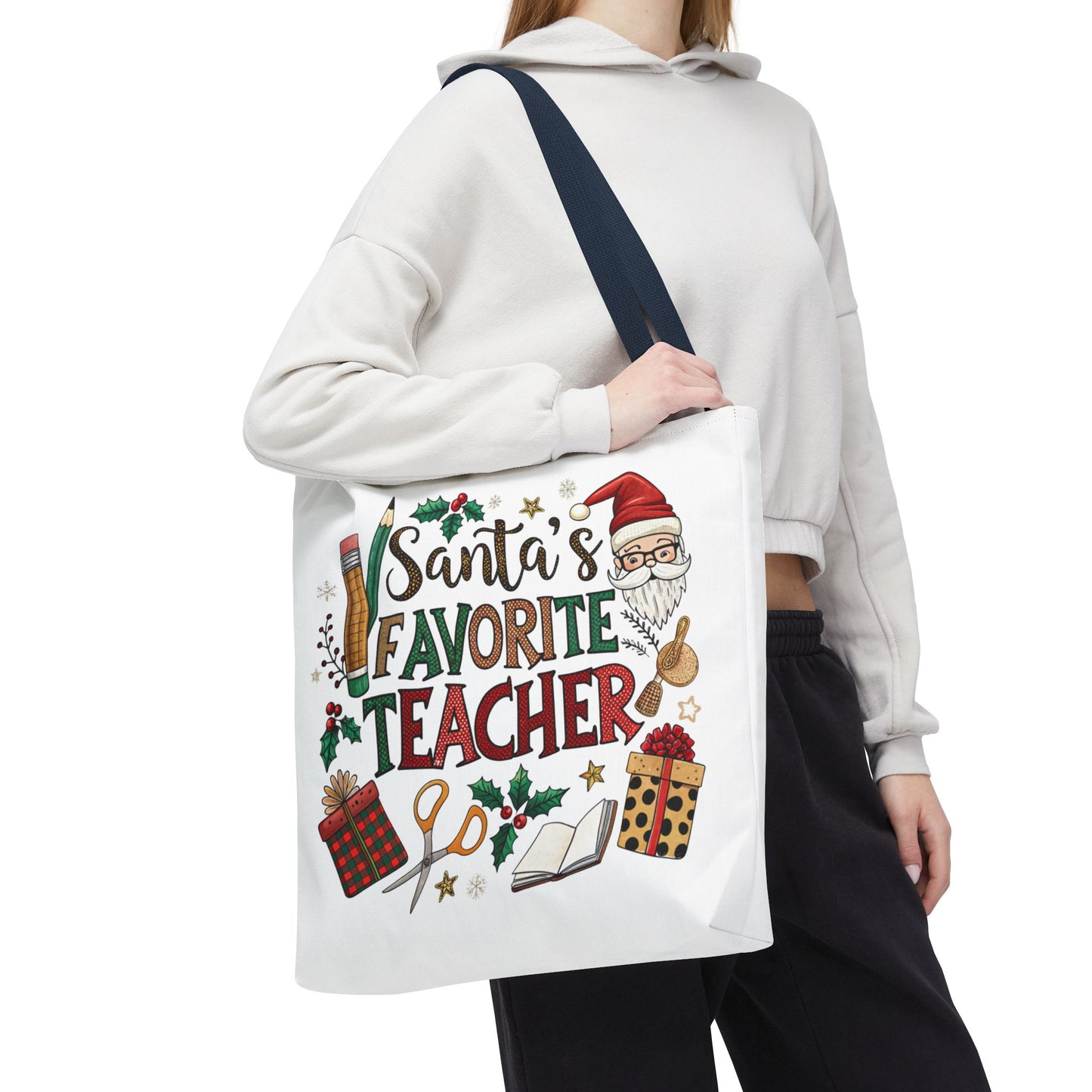 Santa's Favorite Teacher Tote Bag, Christmas Gift, Teacher Appreciation