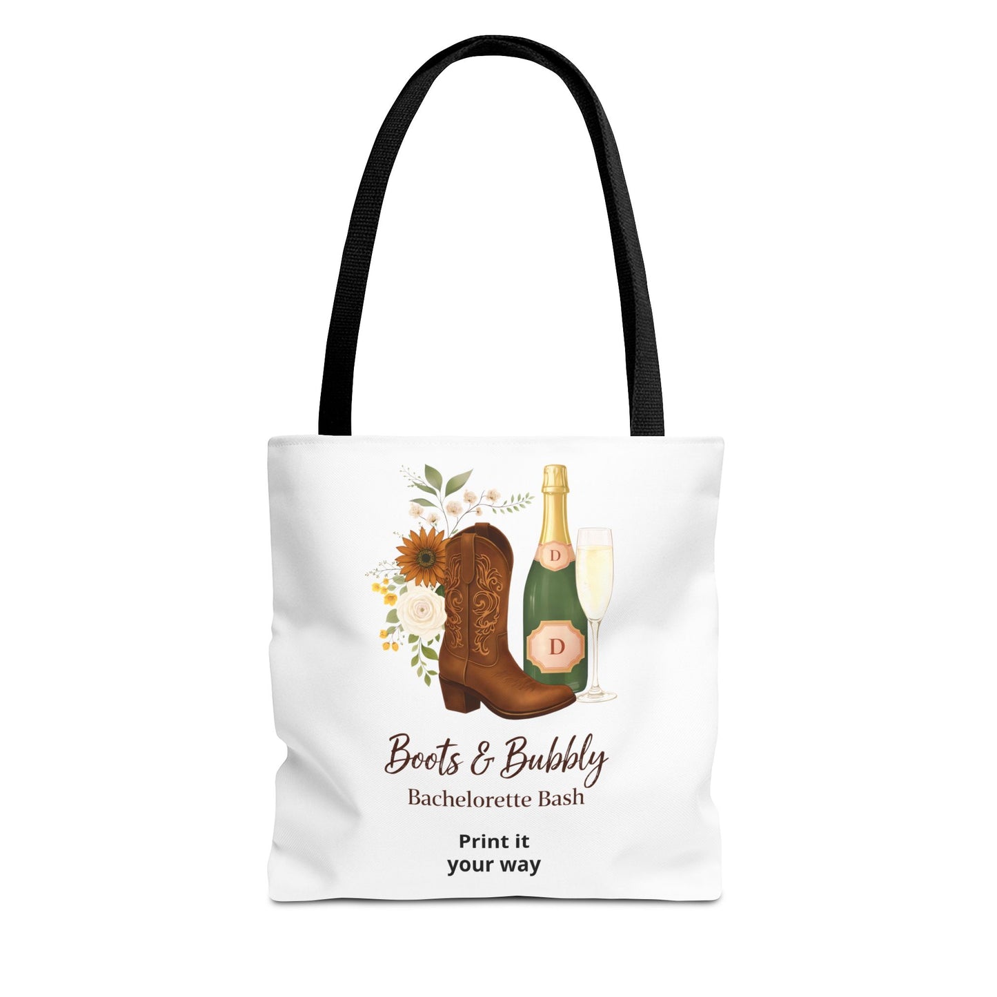 Bachelorette Boots & Bubbly Tote Bag — Champagne & Cowgirl Party Shopper