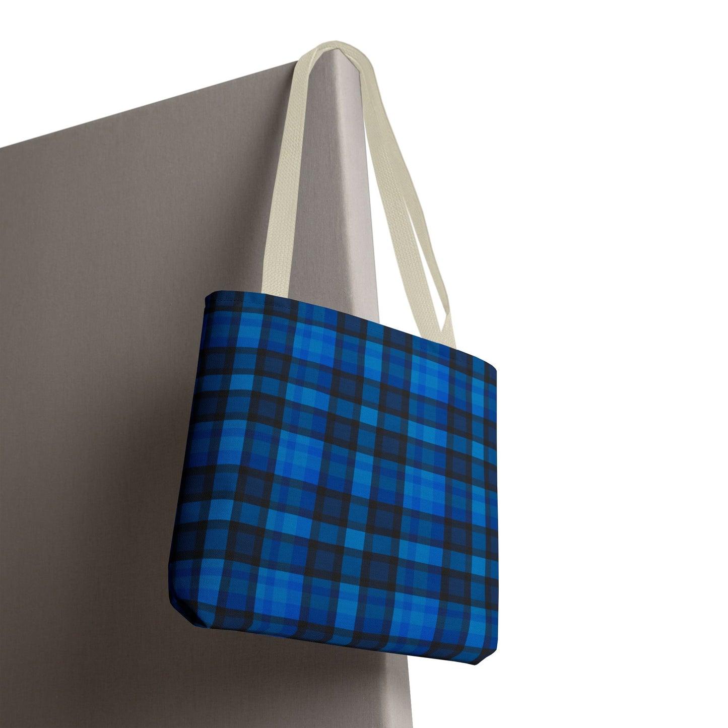 Blue Plaid Tote Bag, Gift for Her or Him,