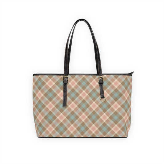 Neutral Tan & Aqua  Plaid Shoulder Bag