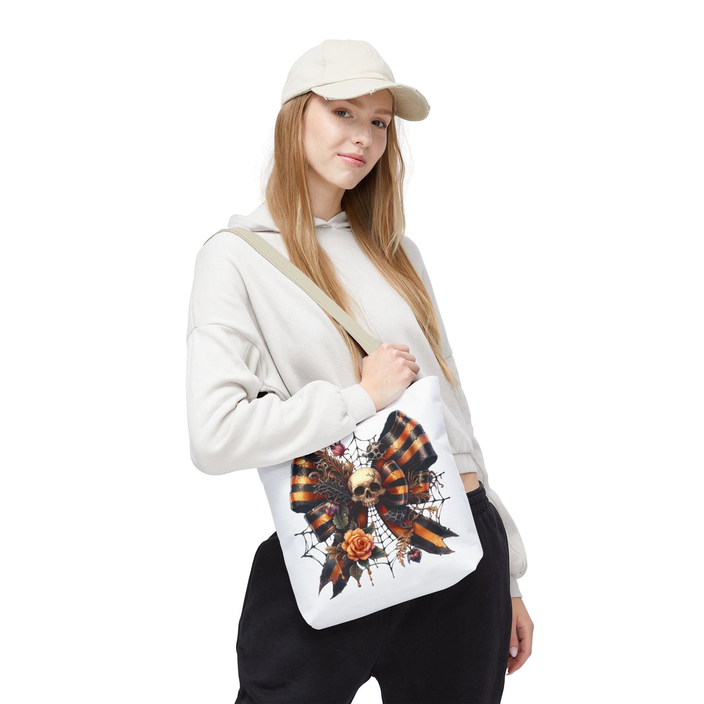 Halloween Skull & Ribbon Tote Bag