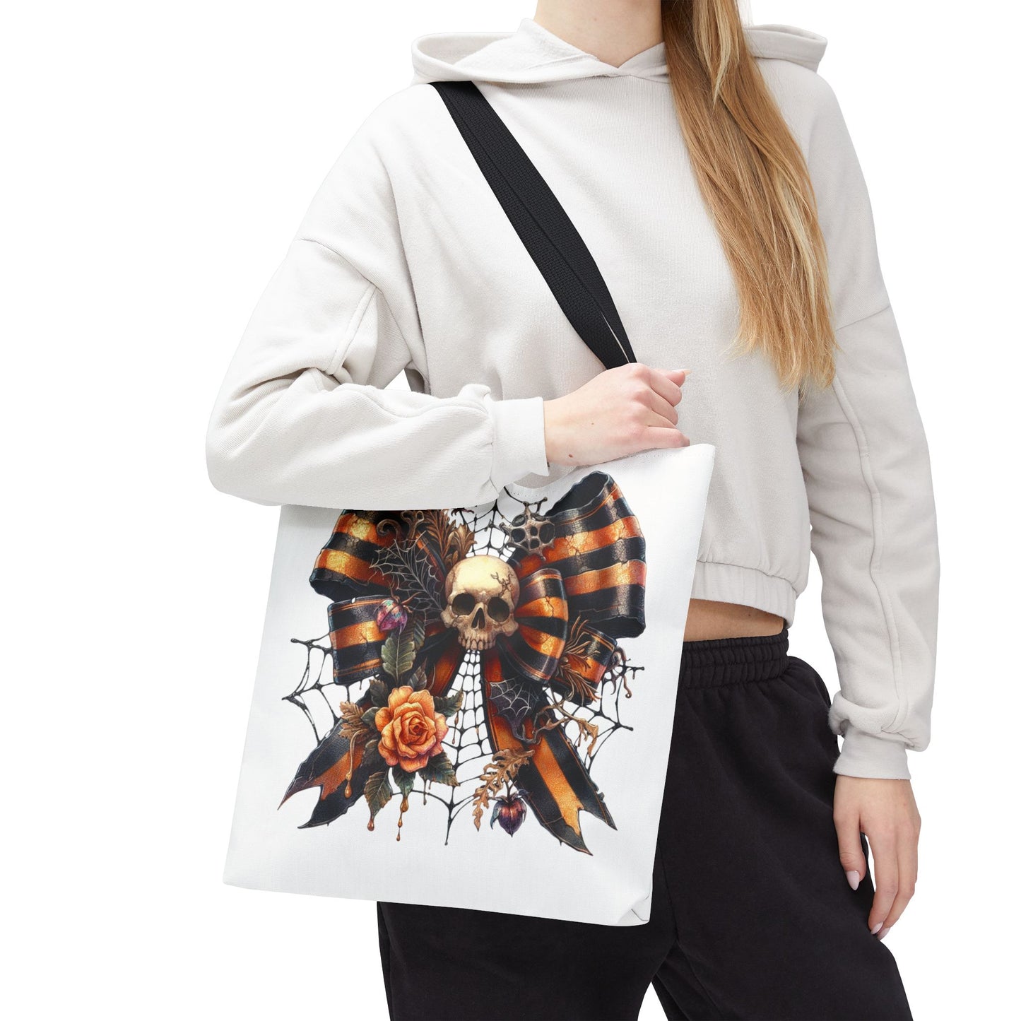 Halloween Skull & Ribbon Tote Bag