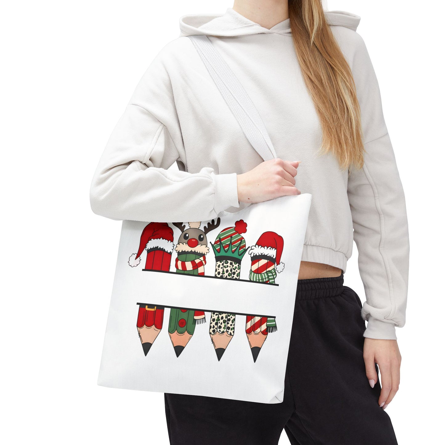 Festive Pencil Reindeer Tote Bag, Holiday Shopping Bag, Christmas Gift Tote, Teacher Appreciation, Winter Decor, Eco-Friendly Bag