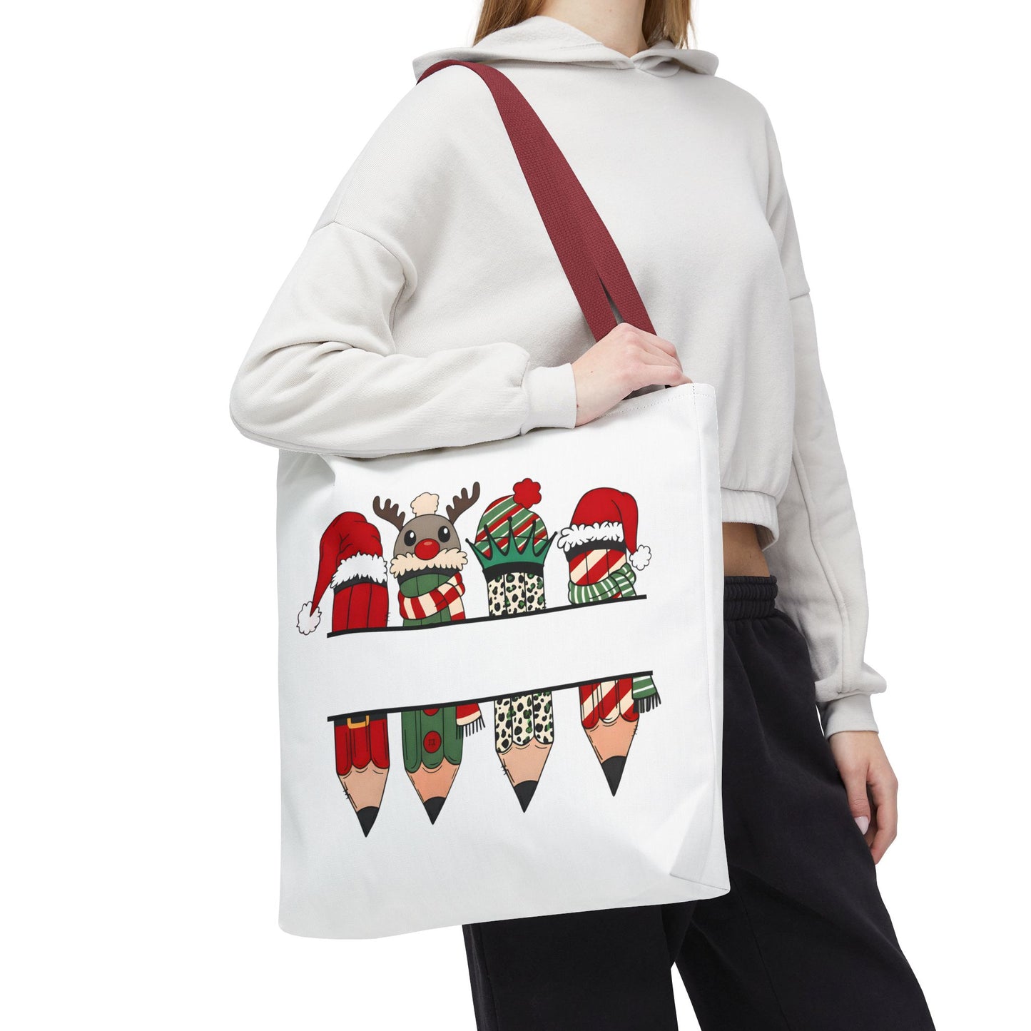 Festive Pencil Reindeer Tote Bag, Holiday Shopping Bag, Christmas Gift Tote, Teacher Appreciation, Winter Decor, Eco-Friendly Bag