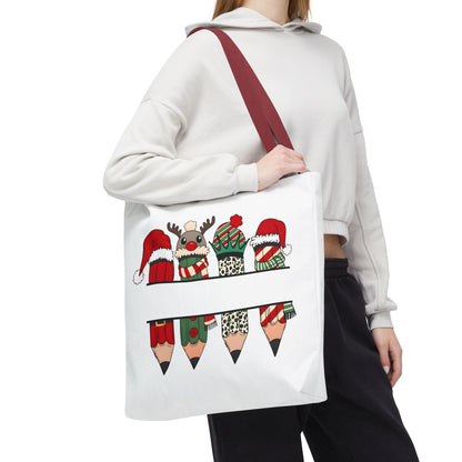 Festive Pencil Reindeer Tote Bag, Holiday Shopping Bag, Christmas Gift Tote, Teacher Appreciation, Winter Decor, Eco-Friendly Bag
