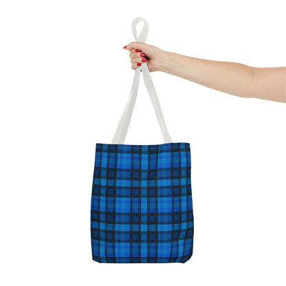 Blue Plaid Tote Bag, Gift for Her or Him,