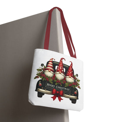 3 Christmas Gnomes in Truck Tote Bag, Fun Holiday Gift