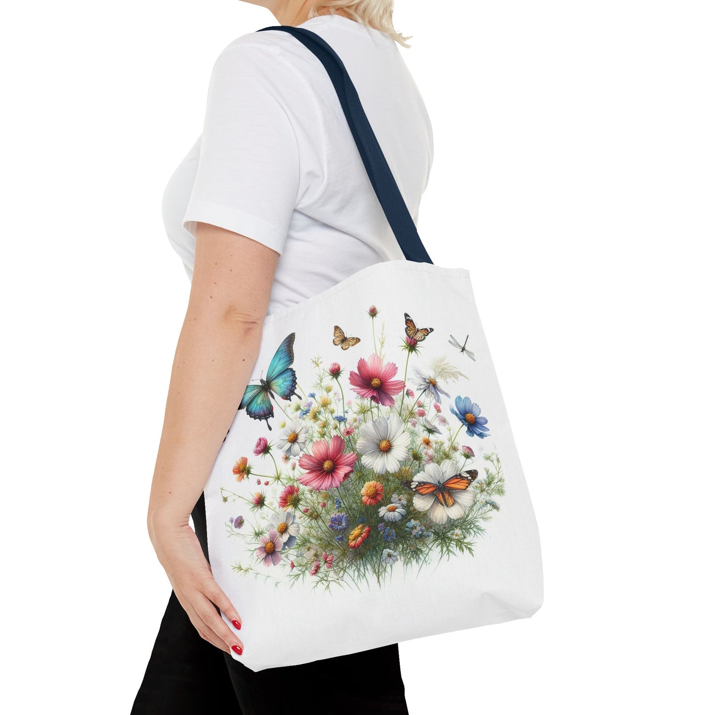 Vibrant Floral Tote Bag, Butterfly Print