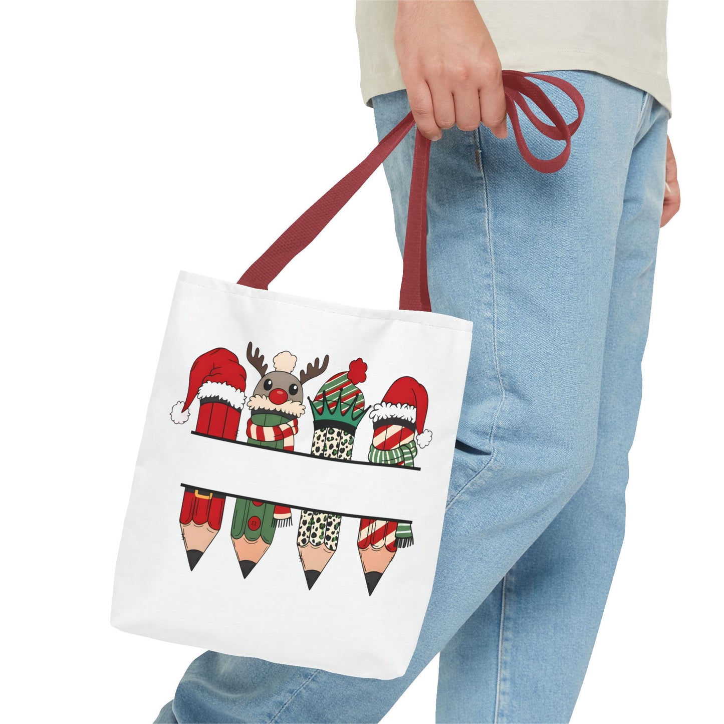 Festive Pencil Reindeer Tote Bag, Holiday Shopping Bag, Christmas Gift Tote, Teacher Appreciation, Winter Decor, Eco-Friendly Bag