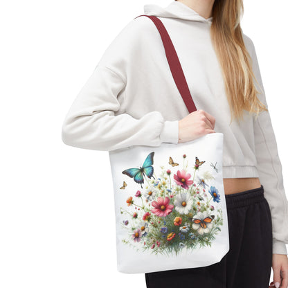 Vibrant Floral Tote Bag, Butterfly Print