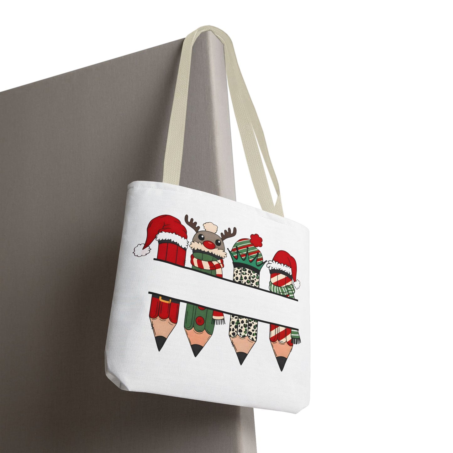 Festive Pencil Reindeer Tote Bag, Holiday Shopping Bag, Christmas Gift Tote, Teacher Appreciation, Winter Decor, Eco-Friendly Bag