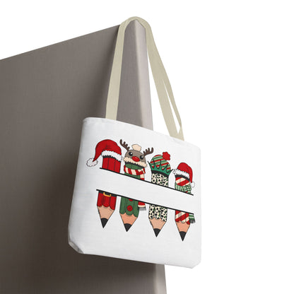 Festive Pencil Reindeer Tote Bag, Holiday Shopping Bag, Christmas Gift Tote, Teacher Appreciation, Winter Decor, Eco-Friendly Bag