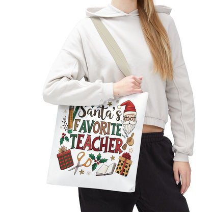 Santa's Favorite Teacher Tote Bag, Christmas Gift, Teacher Appreciation
