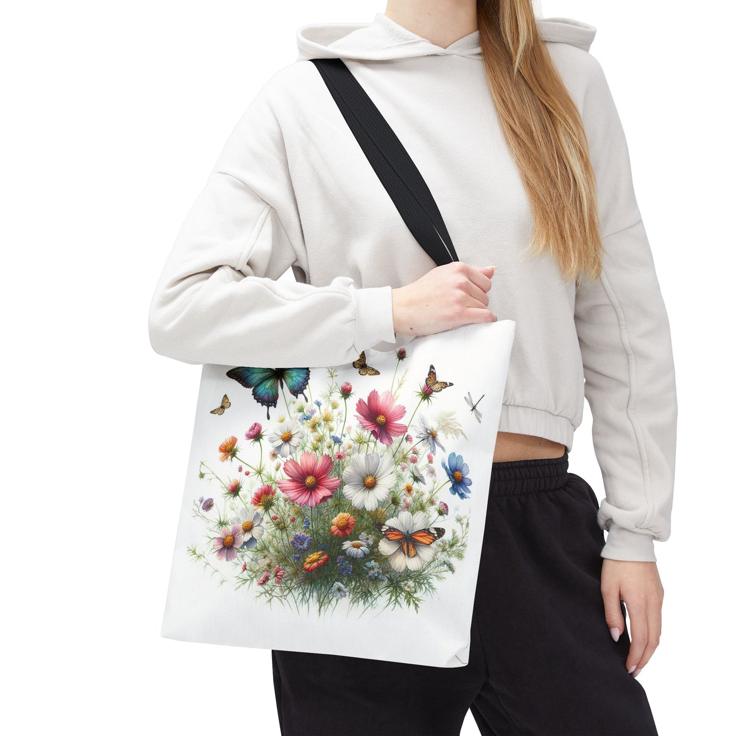 Vibrant Floral Tote Bag, Butterfly Print