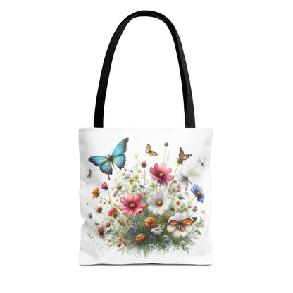 Vibrant Floral Tote Bag, Butterfly Print