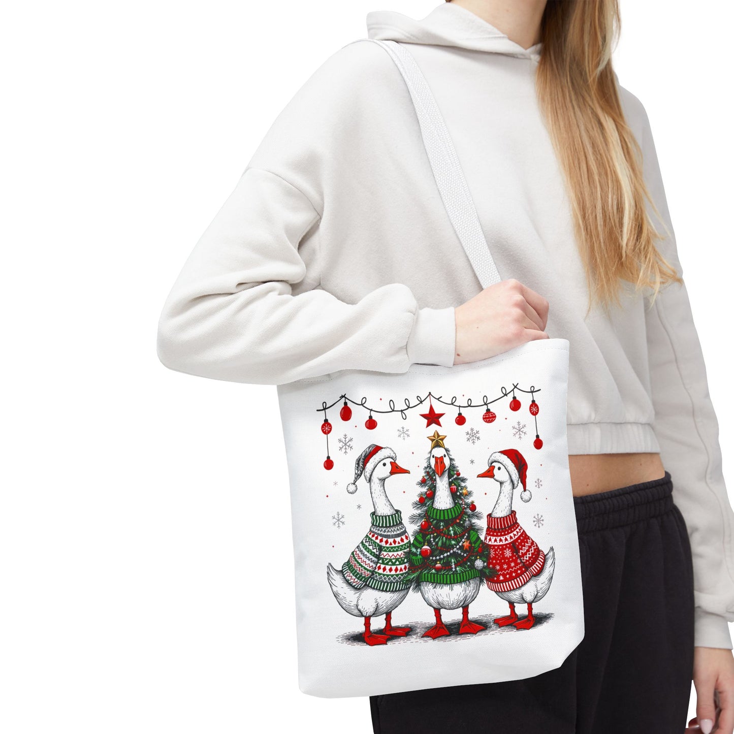 Festive Christmas Geese Tote Bag
