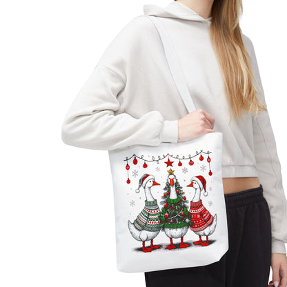 Festive Christmas Geese Tote Bag