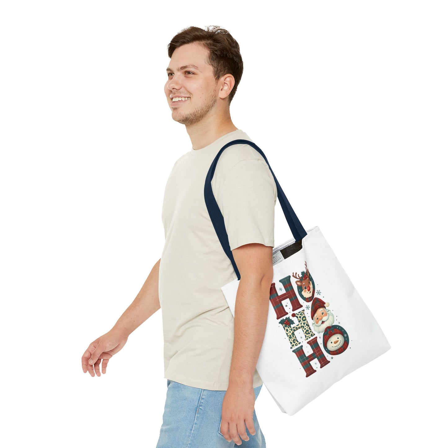 Cute Santa and Reindeer Design Festive Holiday Tote Bag