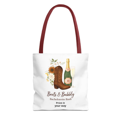 Bachelorette Boots & Bubbly Tote Bag — Champagne & Cowgirl Party Shopper