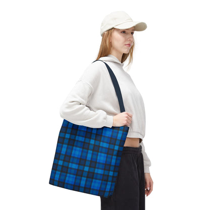 Blue Plaid Tote Bag, Gift for Her or Him,