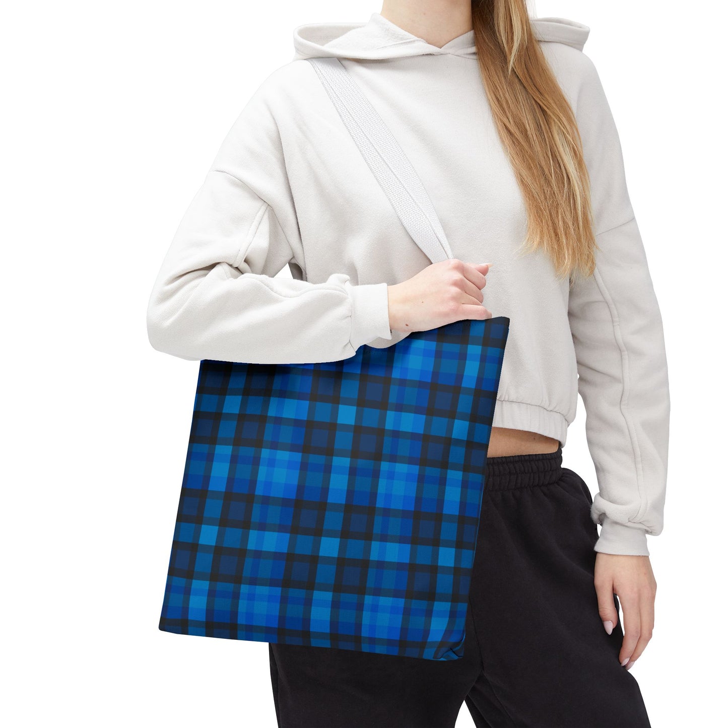 Blue Plaid Tote Bag, Gift for Her or Him,