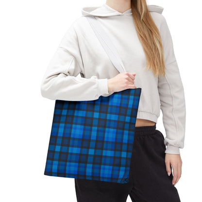 Blue Plaid Tote Bag, Gift for Her or Him,