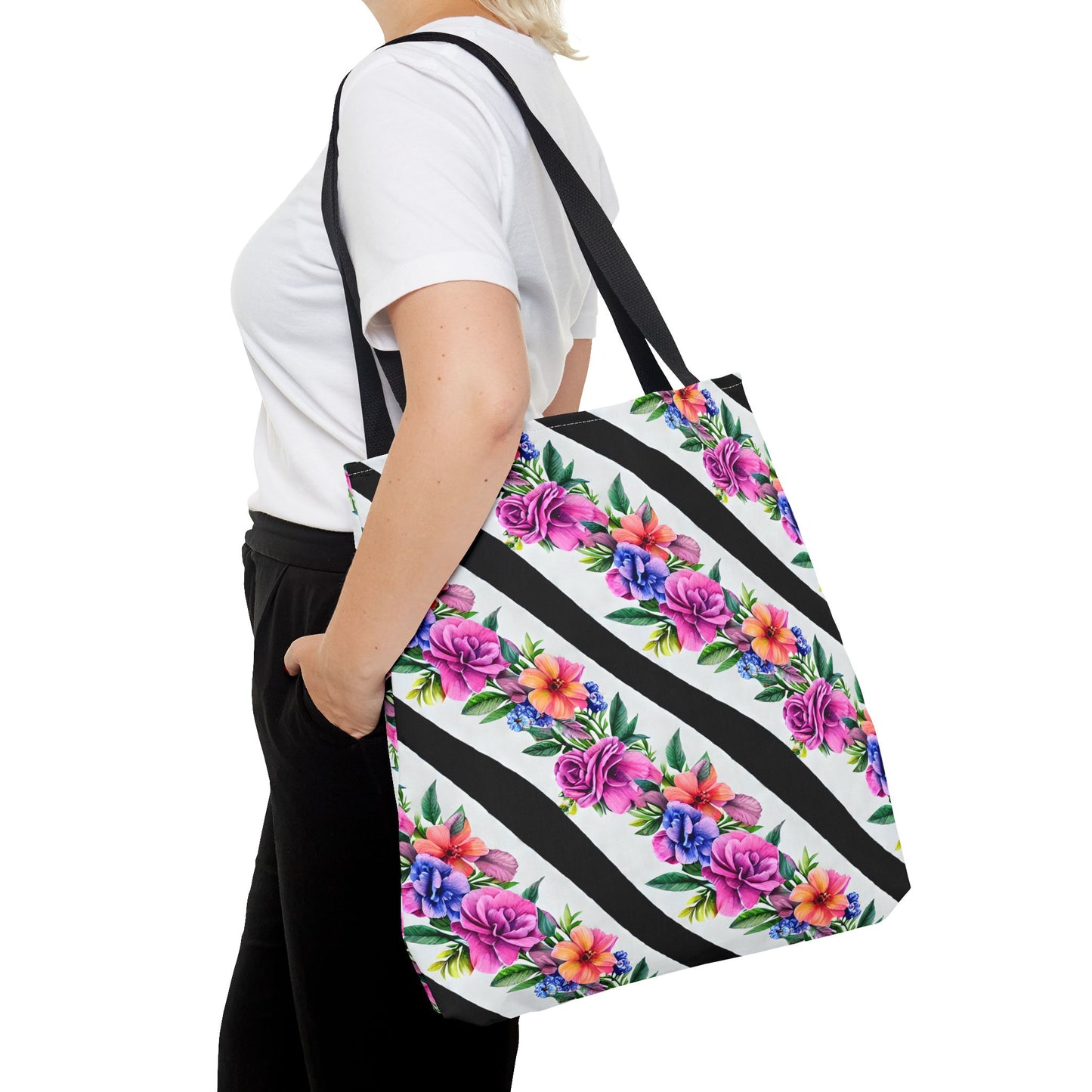 Floral Stripe Tote Bag,