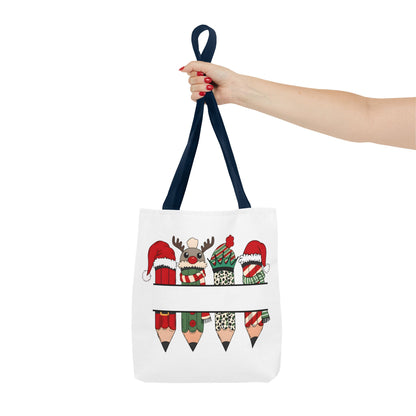 Festive Pencil Reindeer Tote Bag, Holiday Shopping Bag, Christmas Gift Tote, Teacher Appreciation, Winter Decor, Eco-Friendly Bag