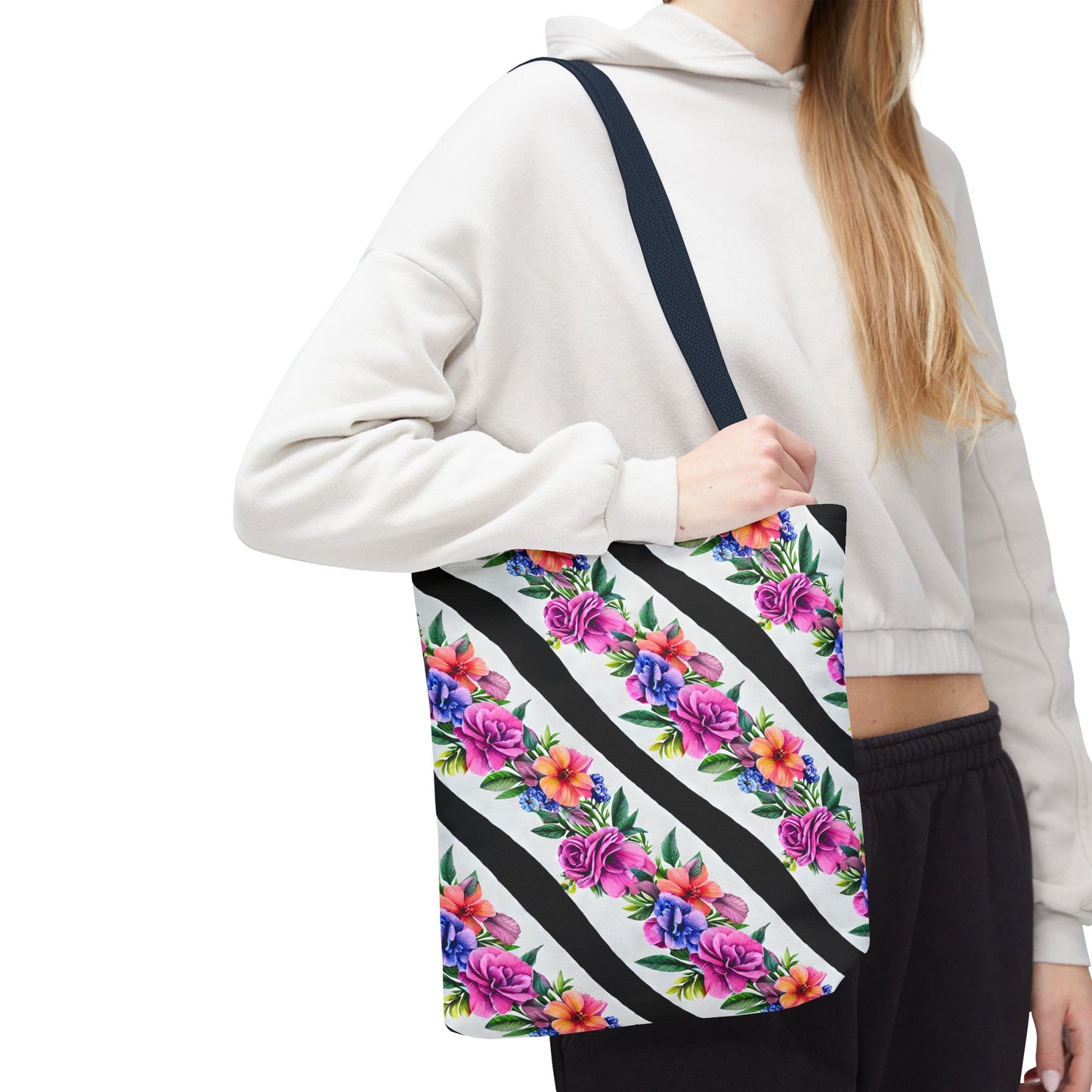 Floral Stripe Tote Bag,
