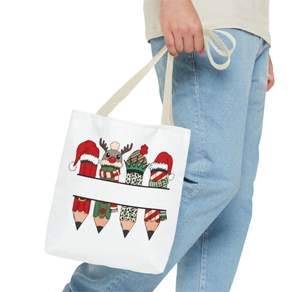 Festive Pencil Reindeer Tote Bag, Holiday Shopping Bag, Christmas Gift Tote, Teacher Appreciation, Winter Decor, Eco-Friendly Bag